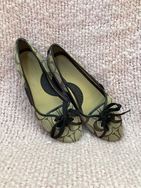 Coach Shoes - Coach Tan Signature Canvas Ballet Flats with Black Trim